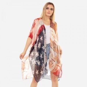 Lightweight Sheer USA Print Manteau